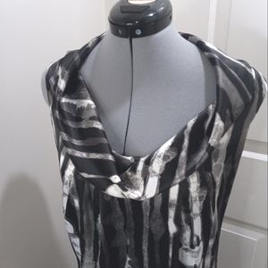 Kenneth Cole Satin Black & Grey Shift Dress with Cowl Neck. Size Med